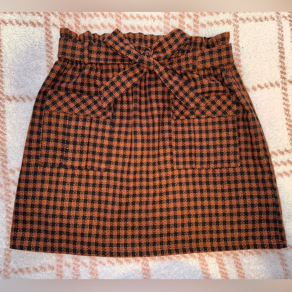 Otherwise/Black plaid mini paperbag skirt